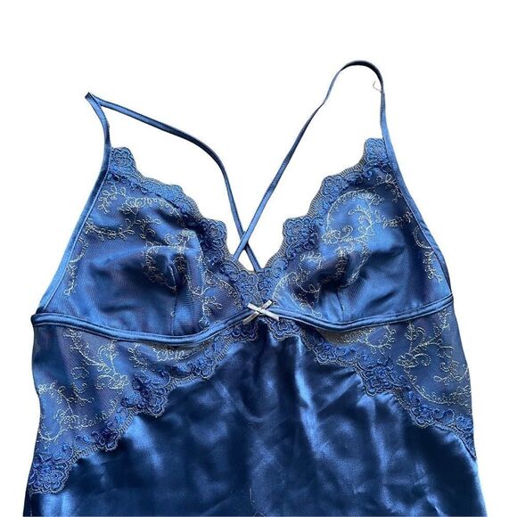 PARAH Lingerie Blue Satin Sleeveless Short Nightgown Nightdress Chemise Lace M - Picture 6 of 9